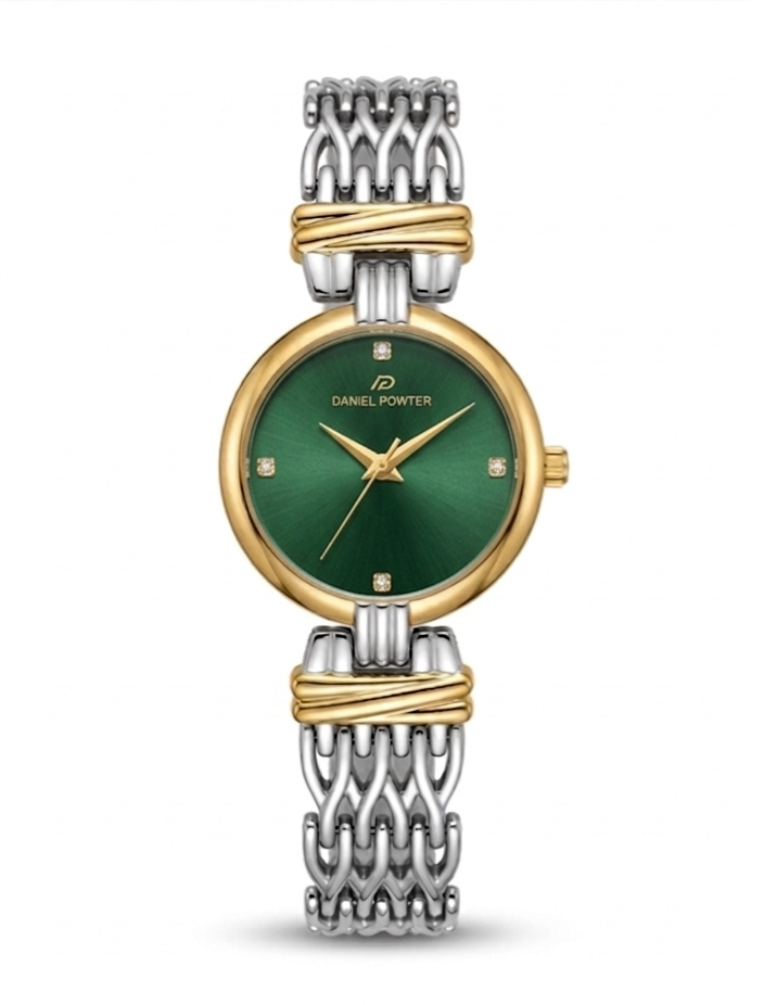 Daniel Powter London Women's Silver Chain Watch with Green Dial