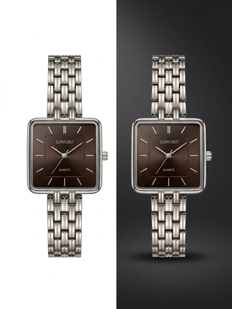 LONGBO Men's Minimal Luxury Watch – Elegant Silver Strap with Brown Dial