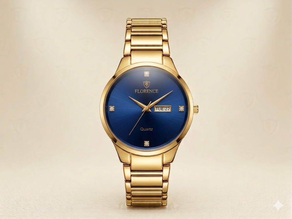 Florence Luxury Gold Women's Watch – Elegant Day & Date Quartz Timepiece