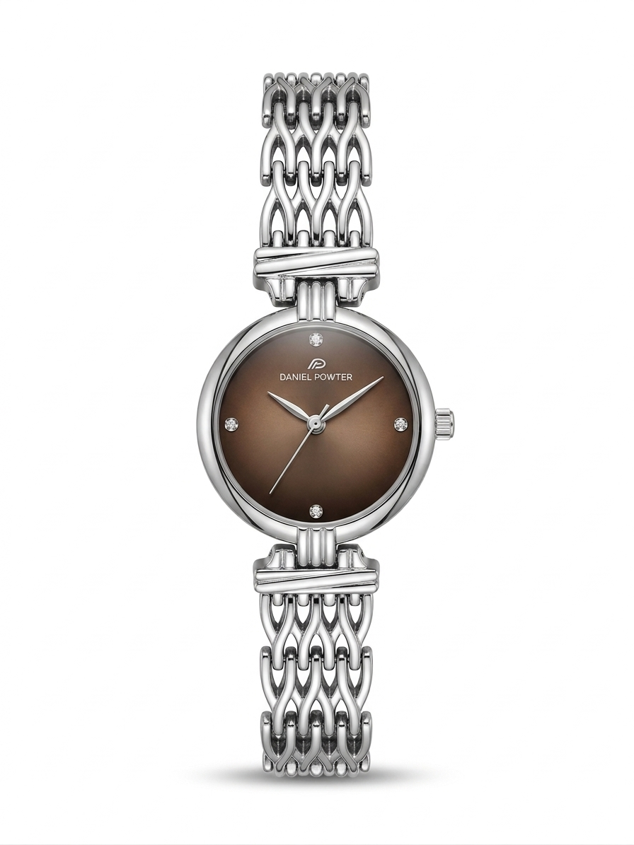 Daniel Powter London Women's Silver Chain Watch with Brown Gradient Dial