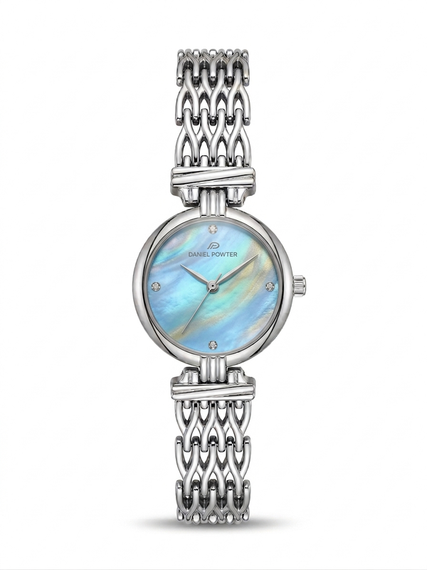 Daniel Powter London Women's Silver Chain Watch with Sky Blue & Multi Color Dial