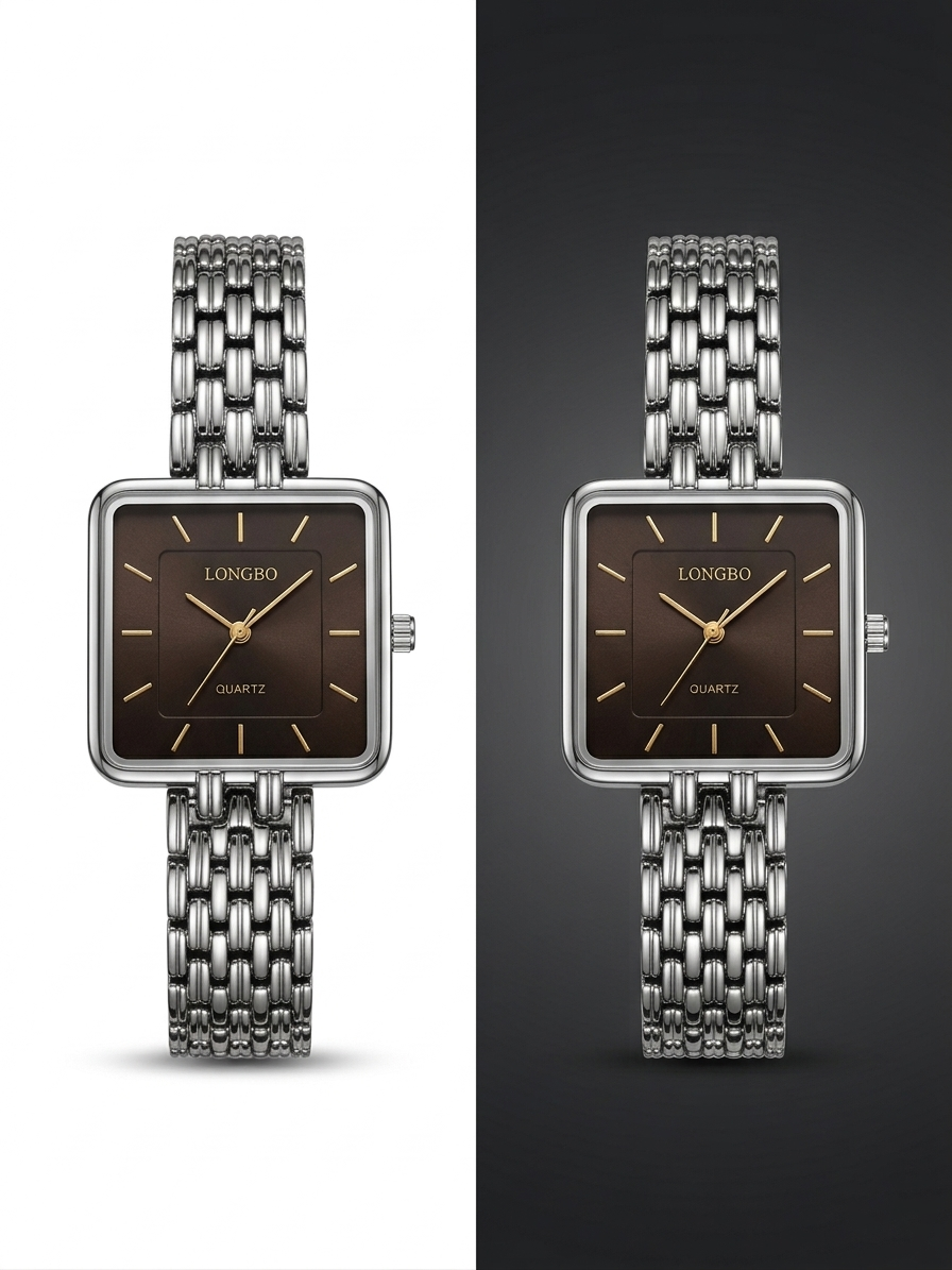 LONGBO Elegant Women's Formal Watch – Dark Brown Square Dial & Silver Strap