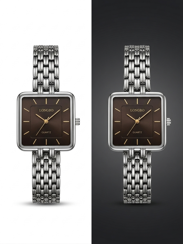 LONGBO Elegant Women's Formal Watch – Dark Brown Square Dial & Silver Strap