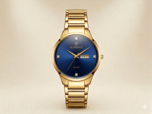 Florence Luxury Gold Women's Watch – Elegant Day & Date Quartz Timepiece