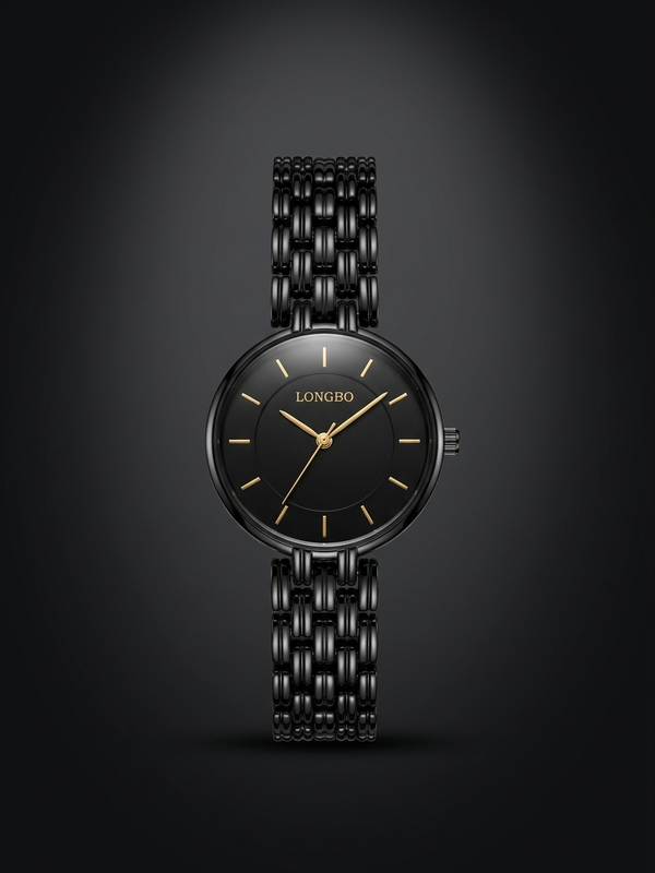 LONGBO Men's Elegant Black Round Quartz Watch – Black Metal Strap Modern Style